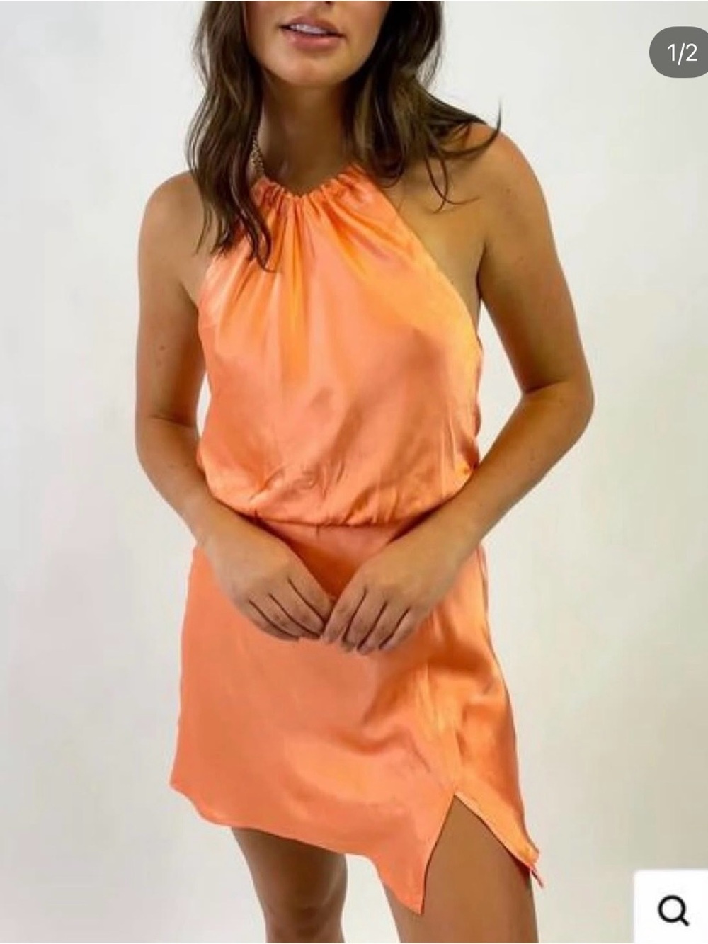 Satin Halter Neck Mini Dress in Coral Orange Size medium